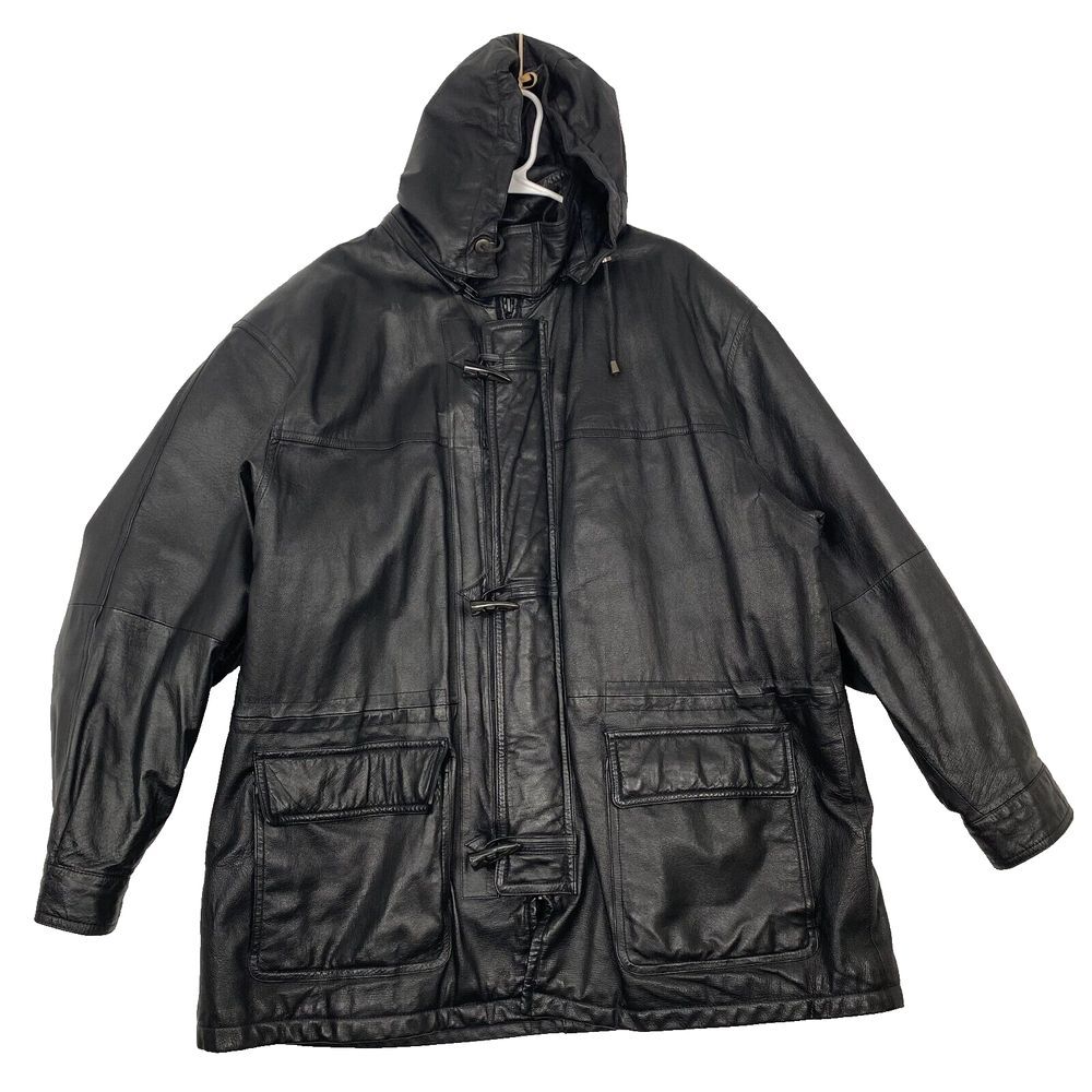 Contemporary Expressions Black Leather Bomber Jacket Men's XLarge Vintage - Picture 2 of 16